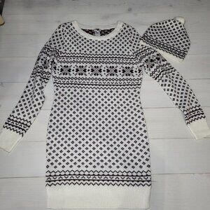 NWOT Fair Isle Sweater Dress Pom Beanie Matching Set Winter Cabincore Holiday